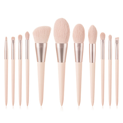 11 Makeup Brushes Set with a Foldable Ribbon Pink Bag