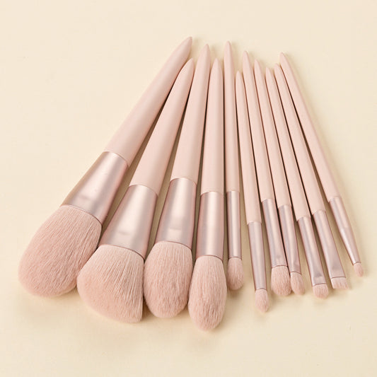 11 Makeup Brushes Set with a Foldable Ribbon Pink Bag